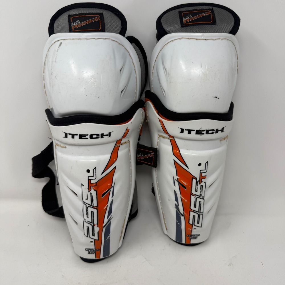 Itech Lil Rookie 255L Youth Hockey Shin Guards White Orange 9.5 Inch 24cm